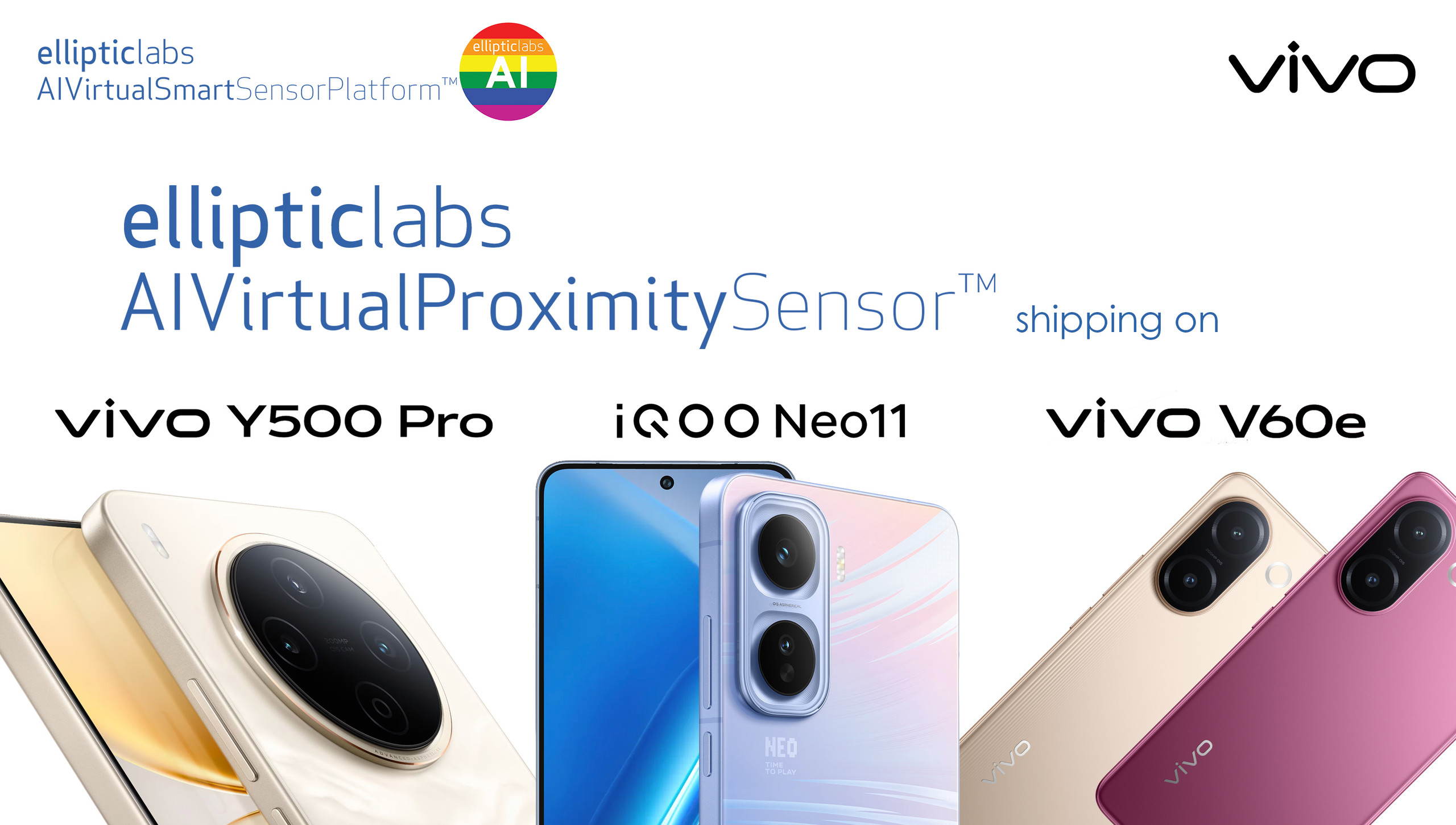 vivo Integrates Elliptic Labs’ AI Virtual Proximity Sensor™ Across New iQOO Neo11, Y500 Pro, and V60e Smartphones