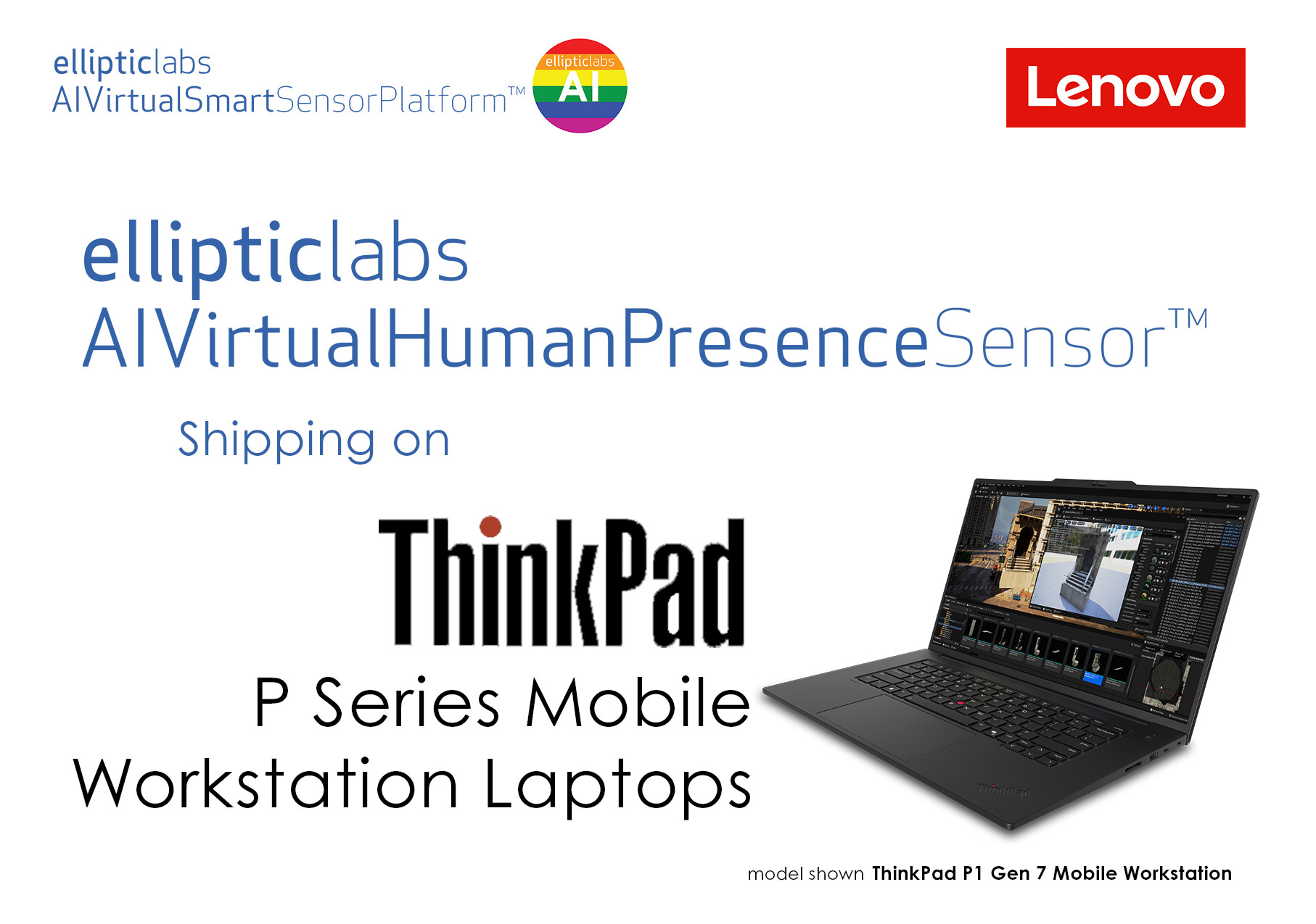 联想全新ThinkPad™ P系列移动工作站笔记本电脑搭载Elliptic Labs AI虚拟传感器