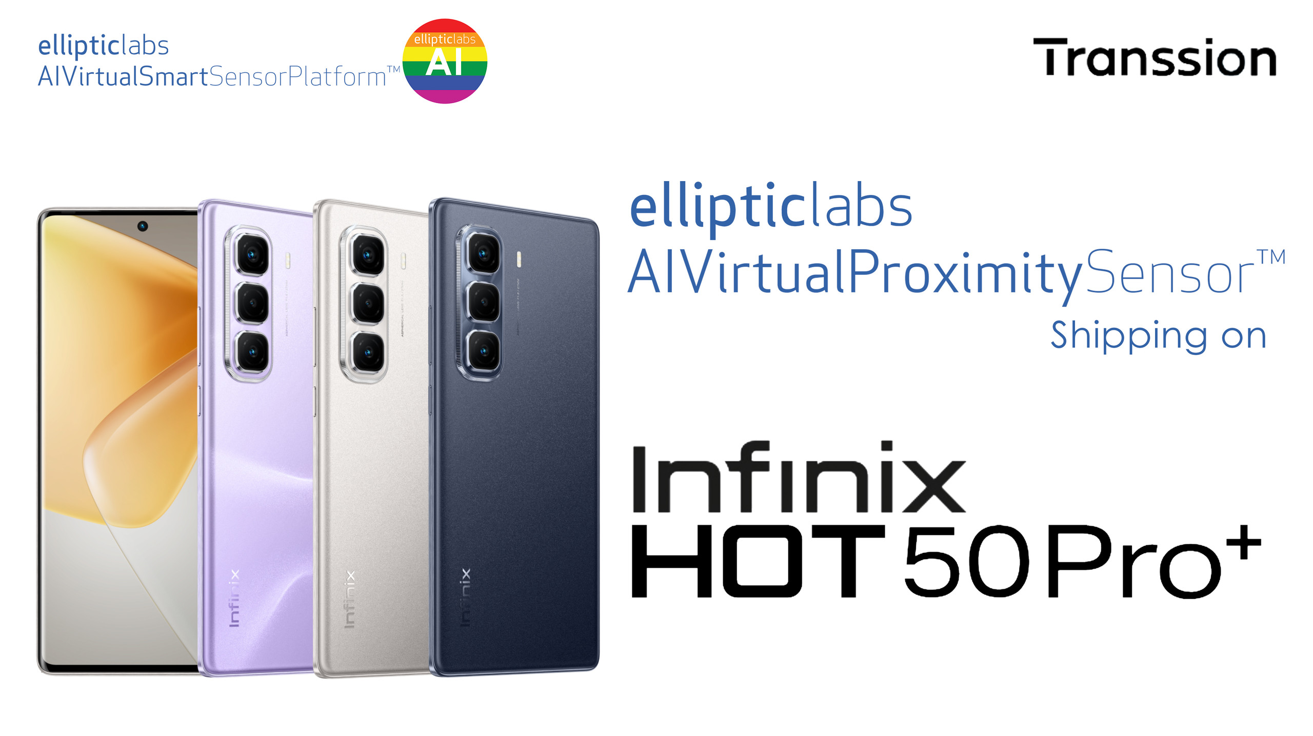 传音Infinix HOT 50 Pro+智能手机搭载Elliptic Labs虚拟传感器