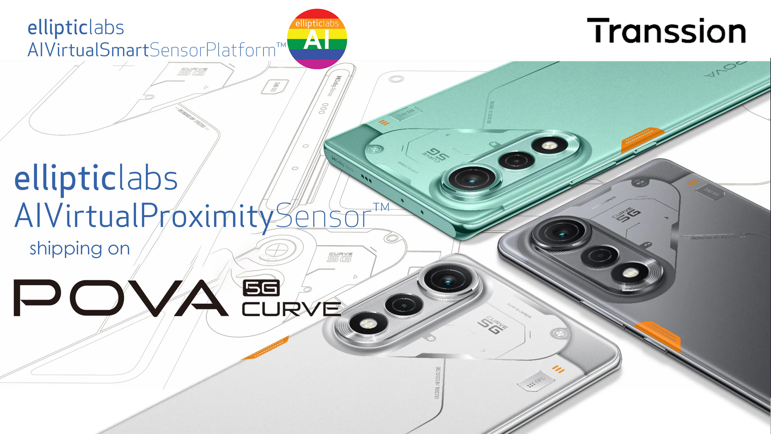传音Tecno POVA Curve 5G智能手机搭载Elliptic Labs虚拟传感器