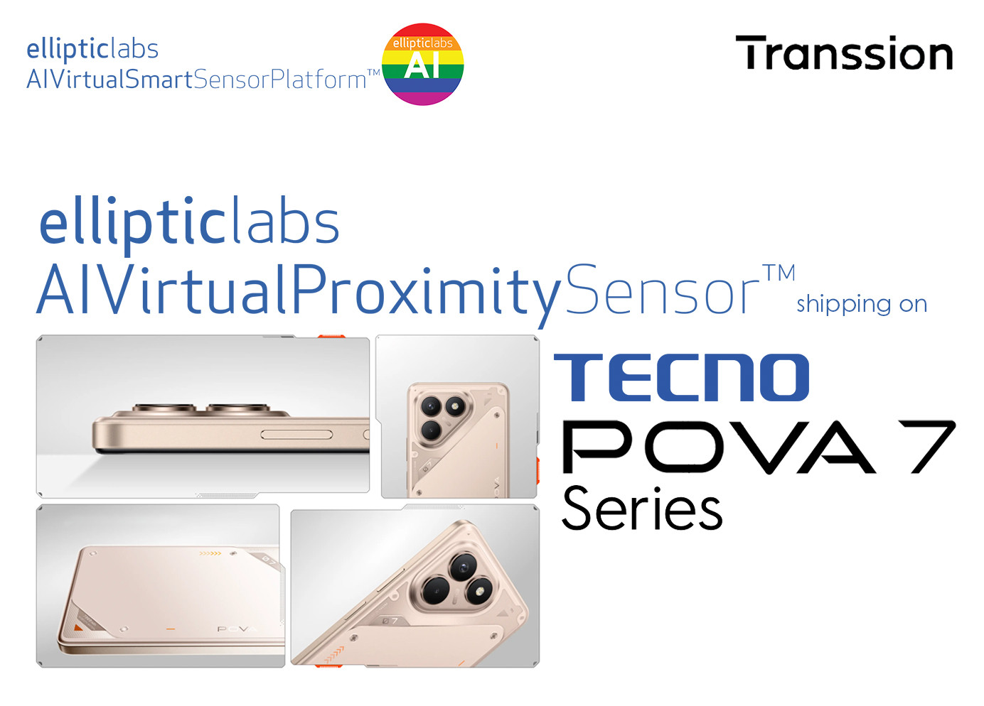 传音Tecno POVA 7系列智能手机搭载Elliptic Labs虚拟传感器